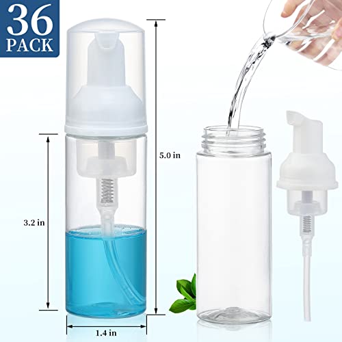 GliSun 36 Pcs Foam Pump Bottle 2oz Empty Refillable Mini Dispenser | for Lash Cleanser, Shampoo, Lotion, Hand Sanitizer, Cosmetics, Castile Soap, BPA-Free, Travel Size - color: Clear
