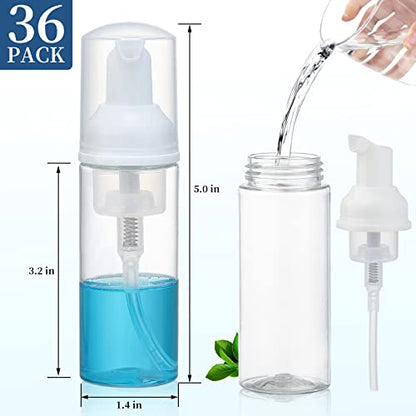 GliSun 36 Pcs Foam Pump Bottle 2oz Empty Refillable Mini Dispenser | for Lash Cleanser, Shampoo, Lotion, Hand Sanitizer, Cosmetics, Castile Soap, BPA-Free, Travel Size - color: Clear