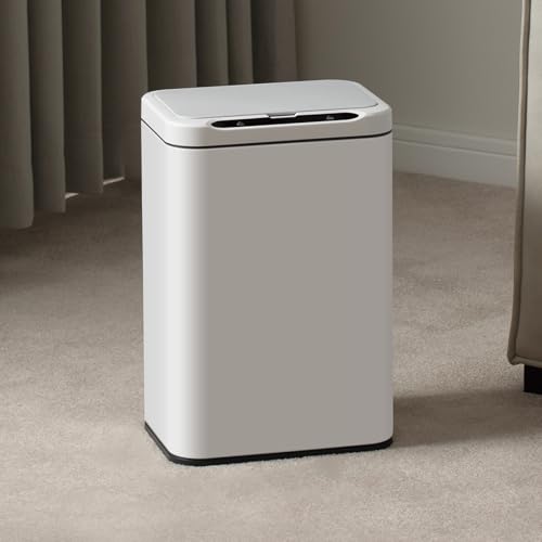 ELPHECO Stainless Steel Office Trash Can Motion Sensor Garbage Can Touchless Smart Trash Can Automatic Waste Bin for Kitchen, Office, Bathroom (White, 6.6 Gallons), 2AA - color: White, size: 6.6 Gallons
