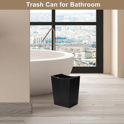 SEHERTIWY Wood Trash Can, Farmhouse Wastebasket Bin for Bathroom, Office, Bedroom, Living Room, Small Square Rustic Garbage Container (Wood-Black) - color: Black