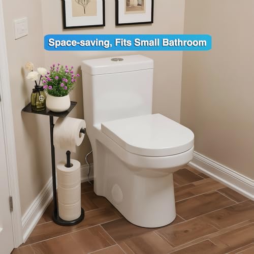 Toilet Paper Holder with Shelf, Freestanding Toilet Paper Stand with Storage Space for Holding Extra 4 Toilet Paper Rolls (Stainless Steel Base, Black) - color: Black