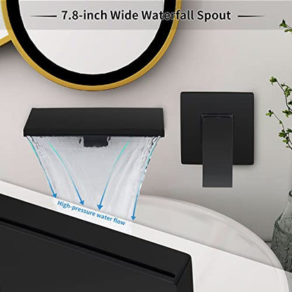 Wall Mount Bathtub Faucet,Brass Bathroom Waterfall Tub Faucet Single Handle Roman Tub Filler with Rough-in Valve,Matte Black,2Y3MK - color: Matte Black, size: 1 Handle Style B