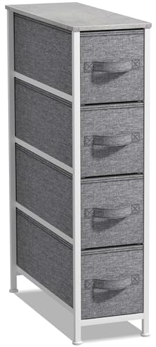 Sorbus Narrow Dresser with 4 Drawers - Vertical Slim Storage Chest of Drawers with Steel Frame, Wood Top & Easy Pull Fabric Bins for Small Spaces, Closets, Bedroom, Bathroom & Laundry (Gray) - color: Grey, style: 4 Drawer