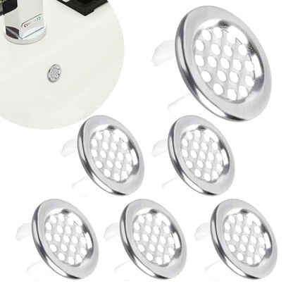 6 Pack Sink Overflow Ring Bathroom Sink Overflow Trim Ring Stainless Steel Mesh Round Hole Cover for Bathroom Kitchen Sink Basin Trim Overflow Cover