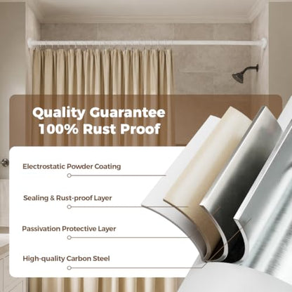 HYSEYY Heavy Duty Shower Curtain Rod,26-80inch Adjustable Tension Rod White | No Drilling Shower Rods for Bathroom, 1" Diameter Spring Tension Curtain Rod, Non Slip Rust Proof Curtain Rod for bathtubs - color: White