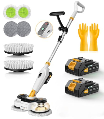 Qimedo Battery Electric Mop, Cordless Electric Scrubber & Flat Mop for Floor Cleaning, Best Automatic Spin Mops with Smart Display,Rotating Mops with LED Light & Water Spray