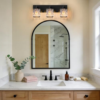 Black Crystal Bathroom Vanity Light, 3-Light Modern Bathroom Lighting Fixtures Over Mirror, Matte Black Wall Sconce Light Fixtures with Square Shade - color: Black-Square Shade, size: 3-LIGHT