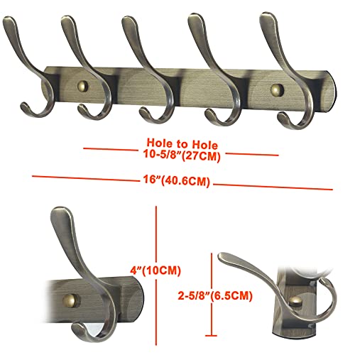 SKOLOO Modern Metal Wall Coat Rack with 5 Hooks, Sturdy Wall Hook Rack for Hanging Jacket, Clothes, Hat, Bronze - color: Bronze