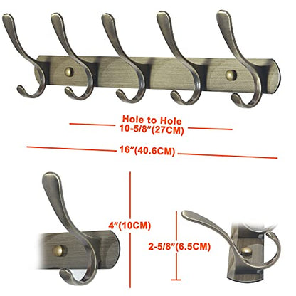 SKOLOO Modern Metal Wall Coat Rack with 5 Hooks, Sturdy Wall Hook Rack for Hanging Jacket, Clothes, Hat, Bronze - color: Bronze