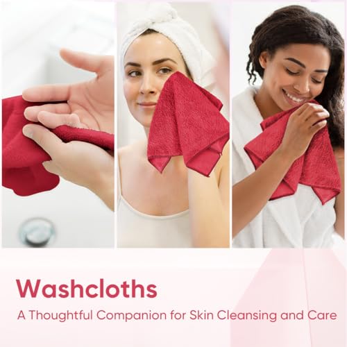HOMEXCEL Washcloths 12PK, Ultra Soft&Highly Absorbent Face Towels, 12X12 in | Multi-Purpose Towels, Microfiber Wash Cloths for Bathroom, Hotel, Spa, Gym, and Kitchen, Machine Washable, Red - color: Red