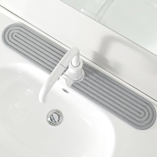 Absorbent Faucet Mat 23.6 X 3.9 inch Stone Sink Faucet Mat Diatomite Sink Drying Stone for Kitchen Bathrooms ( Light Grey ) - color: Light Grey