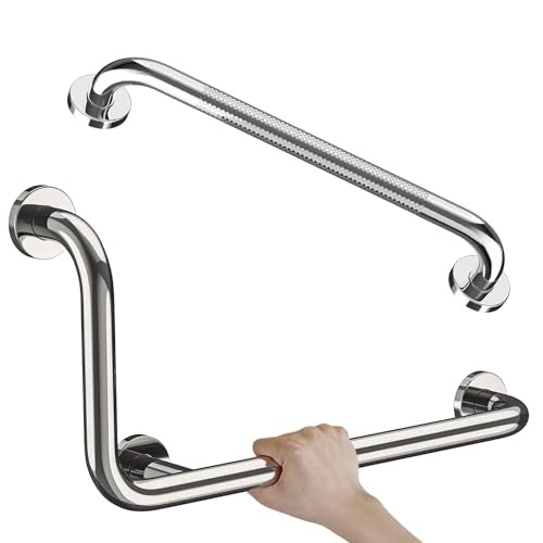 Chrome Angled Grab Bar 12x24 Inch, L-Shaped Grab Bar for Bathtub and Shower | Anti-Slip Grab Bar 20 Inch, 1.25" Diameter, Stainless Steel Bathroom Handrail 90 Degree, Handicap Bars for Bathtub Toilet - color: Chrome, size: 12x24 inch