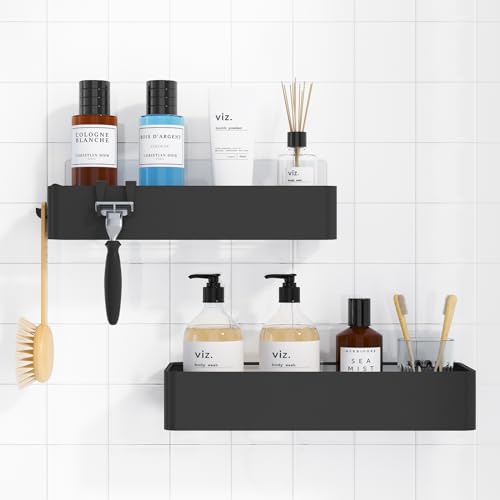 Kitsure Shower Caddy Adhesive, Stylish Shower Organizer, Large, Black | 2 Pack Shower Shelf for Inside Shower, 100% Rustproof Metal Shelves, No-Drill Bathroom Organizers and Storage - color: Black, size: Large
