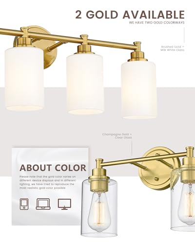 FEMILA Champagne Gold Bathroom Vanity Light, 2-Light Vanity Lighting fixtures, Modern Wall Sconce Bathroom Lighting with Claer Glass Shade, 4FYC56B-2W BG - color: Champagne Gold, size: 14.3"