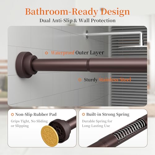 STARLATTA 2 Pack Shower Curtain Rods:43-80 Inch No Drilling Tension Rods, 1" Diameter Heavy Duty Adjustable, Stainless Steel Rust-Proof Spring Anti-Slip Curtain Rod for Bathroom (Brown,80'') - color: Brown, size: 43''-80''