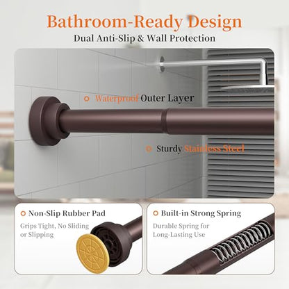 STARLATTA 2 Pack Shower Curtain Rods:43-80 Inch No Drilling Tension Rods, 1" Diameter Heavy Duty Adjustable, Stainless Steel Rust-Proof Spring Anti-Slip Curtain Rod for Bathroom (Brown,80'') - color: Brown, size: 43''-80''