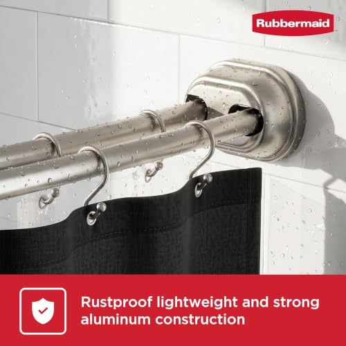 Rubbermaid Double Curved Shower Curtain Rod, No Drill, 50-72 Inches Adjustable Tension Shower Rod for Bathroom, Non-Slip, No Rust, Nickel - color: Nickel