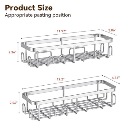 Shower Caddy Adhesive, Rustproof Shower Organizer, Wall Shower Rack | Large Capacity Shower Shelves for Inside Shower, No Drill Shower Storage, Shampoo Shower Holder, Bathroom Shower Shelf