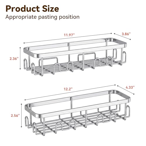 Shower Caddy Adhesive, Rustproof Shower Organizer, Wall Shower Rack | Large Capacity Shower Shelf for Inside Shower, No Drill Shower Storage, Shampoo Shower Holder, Silver, 2 Caddies - color: Silver