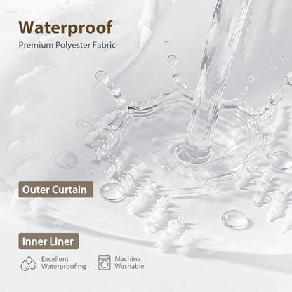 White Hook Free Chevron Shower Curtain & Fabric Liner,72x75 | Less Time to install, 3 in 1 Fabric Shower Curtain and Liner Set with Magnets, Mesh Top Window, Shower Curtains for Bathroom - color: A White, size: 72"W x 75"L (Pack of 1)