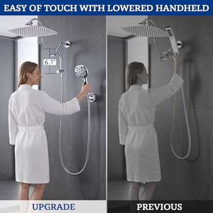 G-Promise 6.1 Inch Low-level Shower Diverter with Handheld Holder (Chrome) | All Metal Construction, 4 Spray Settings, 6.1 Inch Low Diverter, Dual Mount Shower Holder, Standard Thread Connection - color: Chrome, size: 4-Settings