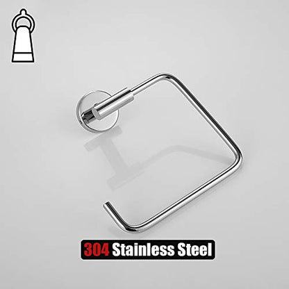 JQK Chrome Towel Ring, Stainless Steel Square Ring Towel Holder for Bathroom, 6 Inch Matte Black Wall Mount, TR140-CH - color: Chrome