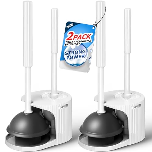 FORASTO 2Pack 2 in 1 Toilet Brush and Plunger Set, Toilet Bowl Brush Plunger Set,Extended Handle Plunger,Bathroom Cleaning Tools,Toilet Brush Plunger Combo,Cleaning Brush（Pearl White，21inch）