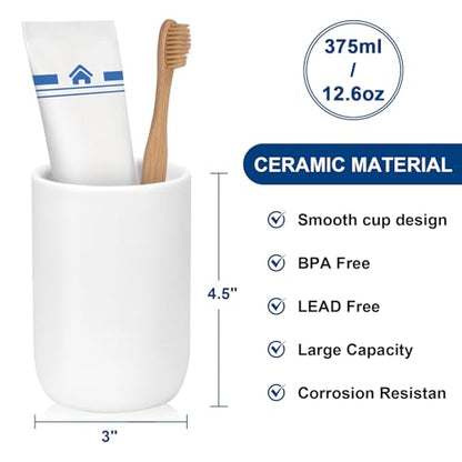 Bathroom Tumbler Cup Ceramic 12.6oz Reusable Toothbrush Cup 375ml,Toothbrush Holder Adequate for Your Bathroom (White) - color: Smooth-white, size: 1pcs