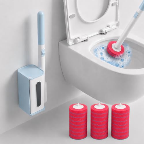 Disposable Toilet Brush with Wall Mounted Holder, 24 Toilet Wand Refills | Hands Free Toilet Brush with One-Button Release, Compact Design, Bathroom Cleaning for RV & Small Bathroom, Light Rose Scent