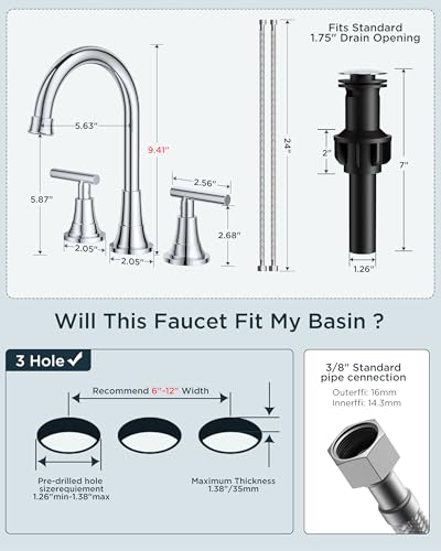 FORIOUS 8 in Widespread Chrome Bathroom Faucet 3 Hole, Chrome Faucet Vanity | 8 Inch Widespread Bathroom Faucet 3 hole Vanity and 4 Inch Bathroom Faucet Centerset 2 Hole for B2B Commercial, Spare Aerator - color: Chrome, style: Modern