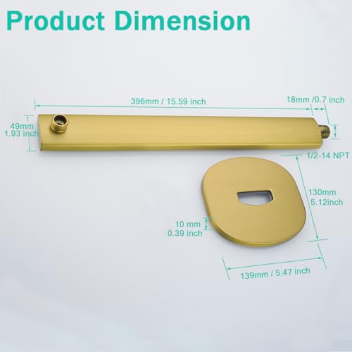 16 Inch Shower Arm with Flange,Stainless Steel Extension Extender Pipe for Fixed Rain Shower Head,Extra Long High Rise Shower Head Extension Arm,Champagne Bronze,SE-91119-16CB - color: Champagne Bronze(91119)
