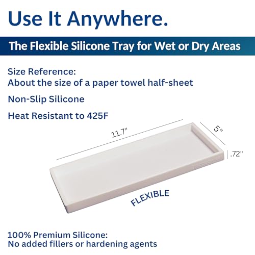 Silicone Countertop & Vanity Bathroom Tray – 2 PC 11.7" | Bathroom Tray Set, Bathroom Tray Countertop, Bathroom Counter Tray, Dish Soap Kitchen Tray & Bathroom Organizer Countertop - color: White, size: 2 PC Large - 11.7”