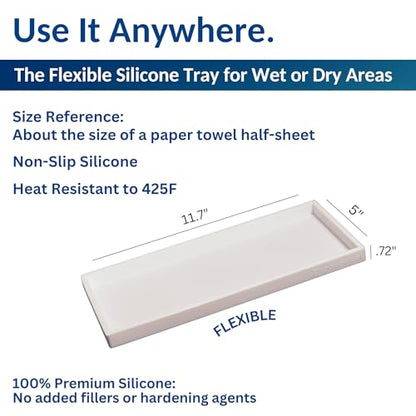 Silicone Countertop & Vanity Bathroom Tray – 2 PC 11.7" | Bathroom Tray Set, Bathroom Tray Countertop, Bathroom Counter Tray, Dish Soap Kitchen Tray & Bathroom Organizer Countertop - color: White, size: 2 PC Large - 11.7”