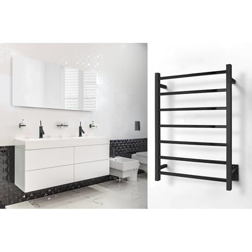 WarmlyYours Tahoe Heated Towel Rack, 7 Bars, Matte Black | Hardwired 120V heated towel rack for spa-like bathroom comfort, 427 BTU/hr, energy-efficient towel drying - color: Matte Black (7 Bars)