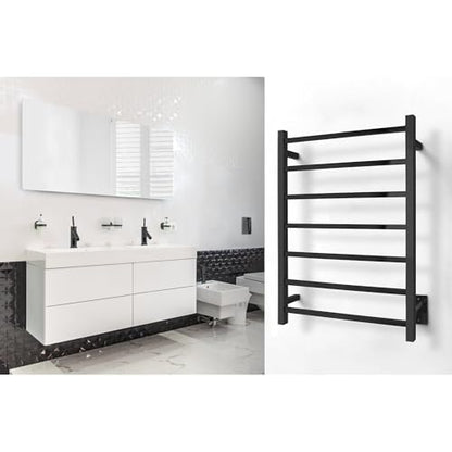 WarmlyYours Tahoe Heated Towel Rack, 7 Bars, Matte Black | Hardwired 120V heated towel rack for spa-like bathroom comfort, 427 BTU/hr, energy-efficient towel drying - color: Matte Black (7 Bars)