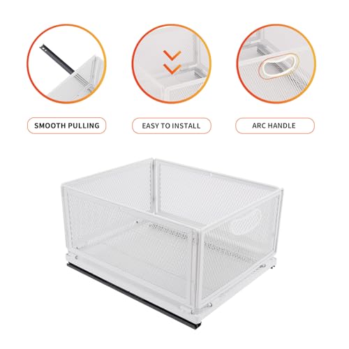 Sliding Cabinet Basket Organizer Drawer Self Adhesive Slide out Pantry Shelves Heavy Duty Carbon Steel Slide Cabinet Storage Basket with Handle for Bathroom Kitchen Home - size: Extended Large