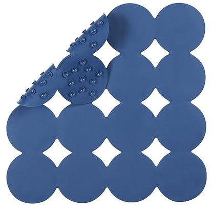 Webos Square Shower Mat Nonslip - Rubber Bathtub Mat with Suction Cups for Inside Shower Bathroom Floor (Navy Blue, 21X21“) - color: Navy Blue