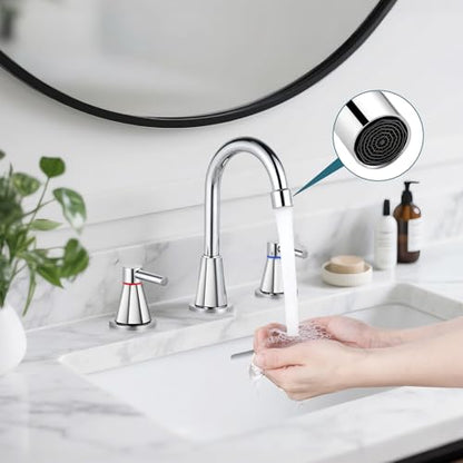 8 Inch Bathroom Faucet 3 Hole Chrome 2 Handle Bathroom Sink Faucet | Stainless Steel,360° Swivel Spout,Widespread 2 Handle Design,Includes Pop-Up Drain and Water Supply Lines,Chrome - color: Chrome