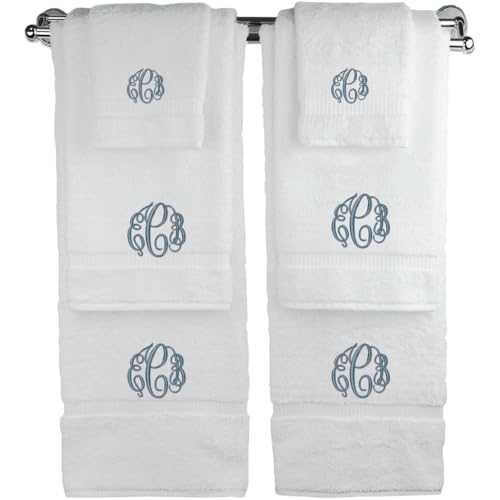 Personalized Monogrammed Bath Towel Set, 100% Cotton, Custom Embroidered Initials, Hotel Style, White Navy Grey Beige - color: White