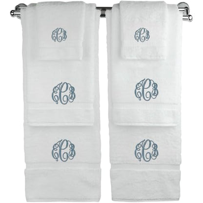 Personalized Monogrammed Bath Towel Set, 100% Cotton, Custom Embroidered Initials, Hotel Style, White Navy Grey Beige - color: White