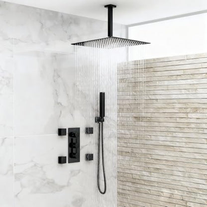 Ceiling Mounted Shower Arm with Flange, Universal Connection 1/2 NPT Straight, Made of Thicken Stainless Steel, Square Extension Arm for Fixed Rain Shower Head(4 Inch,Matte Black) - color: Matte Black, style: 4 Inch