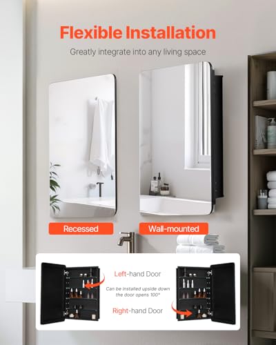 VEVOR Medicine Cabinet, 20 x 30 inch, Medicine Cabinet for Bathroom with Mirror, Aluminum Frame Bathroom Wall Cabinet, 4-Layer Adjustable Shelves, Recessed & Wall-Mounted Installation - size: 20x30in