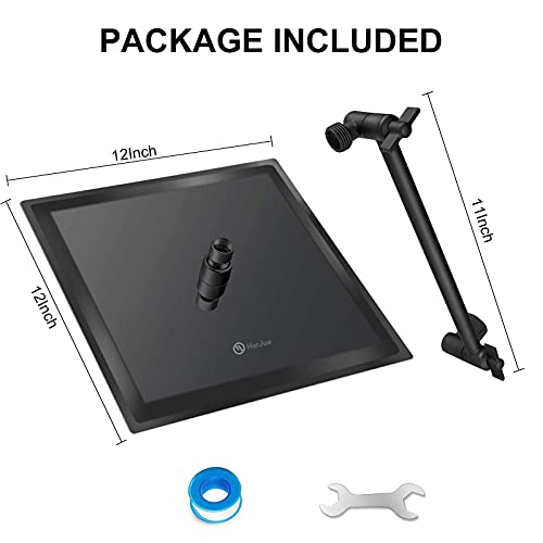 High Pressure Large Stainless Steel Square Rain ShowerHead With Shower Arm Waterfall Full Body Coverage Easy to Clean and Install (12 Inch With Arm, Matte Black) - color: Matte Black, size: 12 Inch With Arm