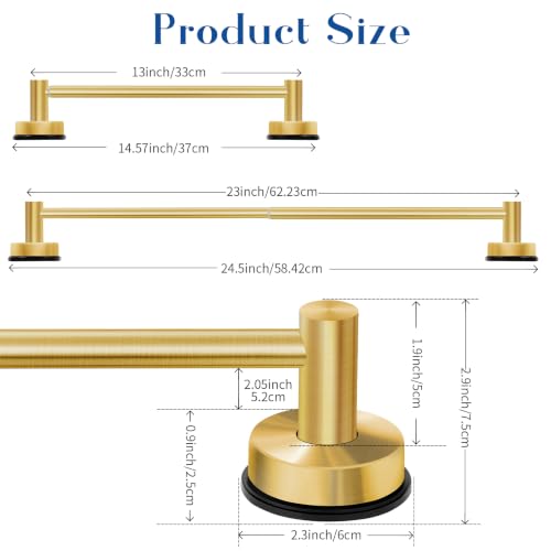 Adjustable Suction Cup Towel Bar for Bathroom Wall, 14.6–24 Inches Brushed Gold Towel Bar, Stainless Steel Towel Racks for Bathroom, Bath Towel Holder for Shower (Brushed Gold) - color: Brushed Gold, 1-pack