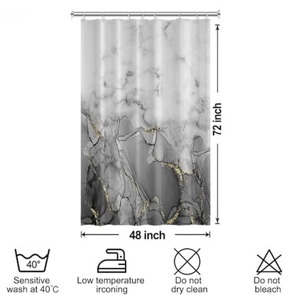 Gray Marble Stall Waterproof Shower Curtain 48x72 inches | RV Small Shower Curtain Set for Bathroom, Abstract Modern, Machine Washable, Easy to Install with Hooks, Ombre White Grey - color: Grey, size: 48"W x 72"L (Pack of 1)