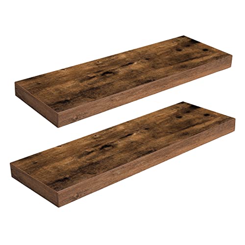 HOOBRO Floating Shelves for Wall, Wall Mounted Shelf Set of 2, 23.6" Hanging Shelf with Invisible Brackets, for Wall Decor Storage in Bathroom Bedroom Kitchen Living Room Office, Rustic Brown BF60BJ01 - color: Rustic Brown, size: 23.6 Inches