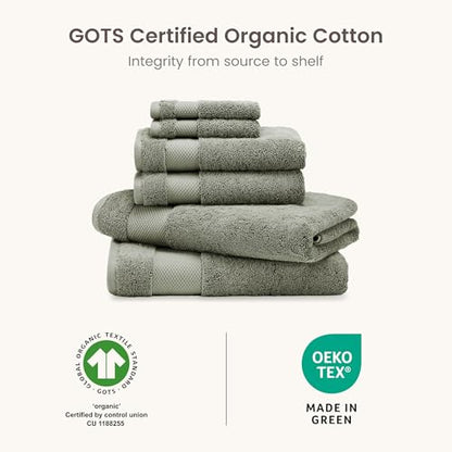 BIOWEAVES 100% Organic Cotton Bath Towel Set | 700 GSM Plush 6-Piece Premium Towel Set GOTS Certified, 2 Bath Towels, 2 Hand Towels & 2 Washcloths - Sage - color: Sage, size: 6 Pc Towel Set