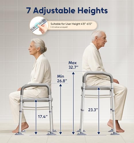 Raised Toilet Seat Risers for Seniors with Handles, Grey | Adjustable 7 Height & 6 Width, 400lbs Heavy-Duty Support, Built-in Paper Holder & Storage, For Elderly & Handicap