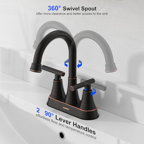 Bathroom Faucets, Hurran 4 inch Centerset 2-Handle Lead-Free, ORB | Bathroom Sink Faucet with Pop-up Drain and Supply Lines, Stainless Steel Faucet for Vanity RV Restroom Laundry, 2 Pack - color: Oil Rubbed Bronze X 2