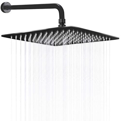 12 Inch Rain Shower Head With 15 Inch Extension Arm, Stainless Steel Large Rainfall, Luxury Square-Waterfall Full Body Coverage-Easy to Install (Matte Black) - color: Oil Rubbed Bronze Black